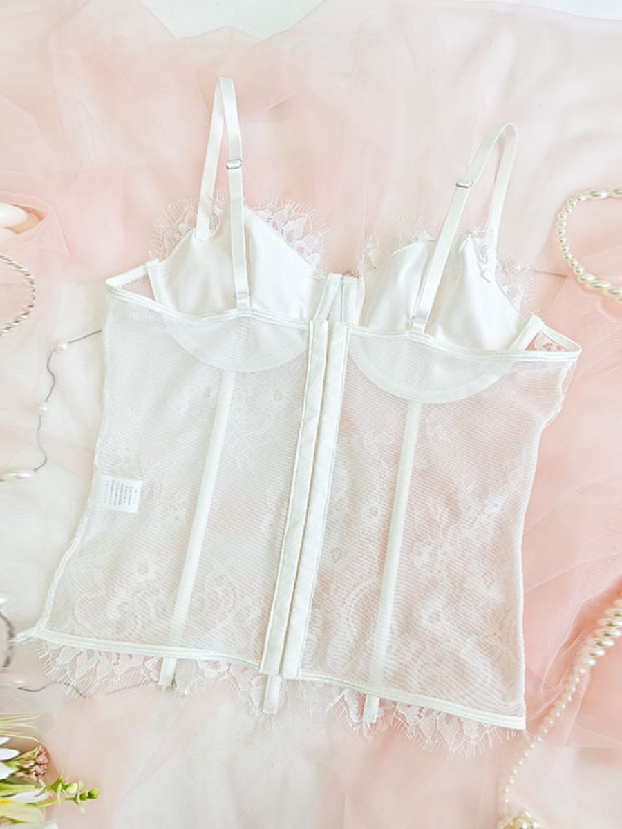 Lace Trim Splicing Mesh Perspective Camisoles