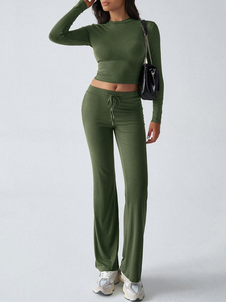 Yoga Long Sleeve T-shirts Straight-leg Pants Leisure 2-piece Sets