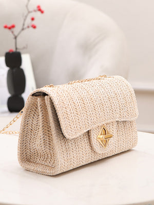 Solid Color Straw Crossbody Bag For Vacation