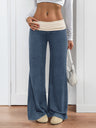 Color-blocked Casual Flared Trousers