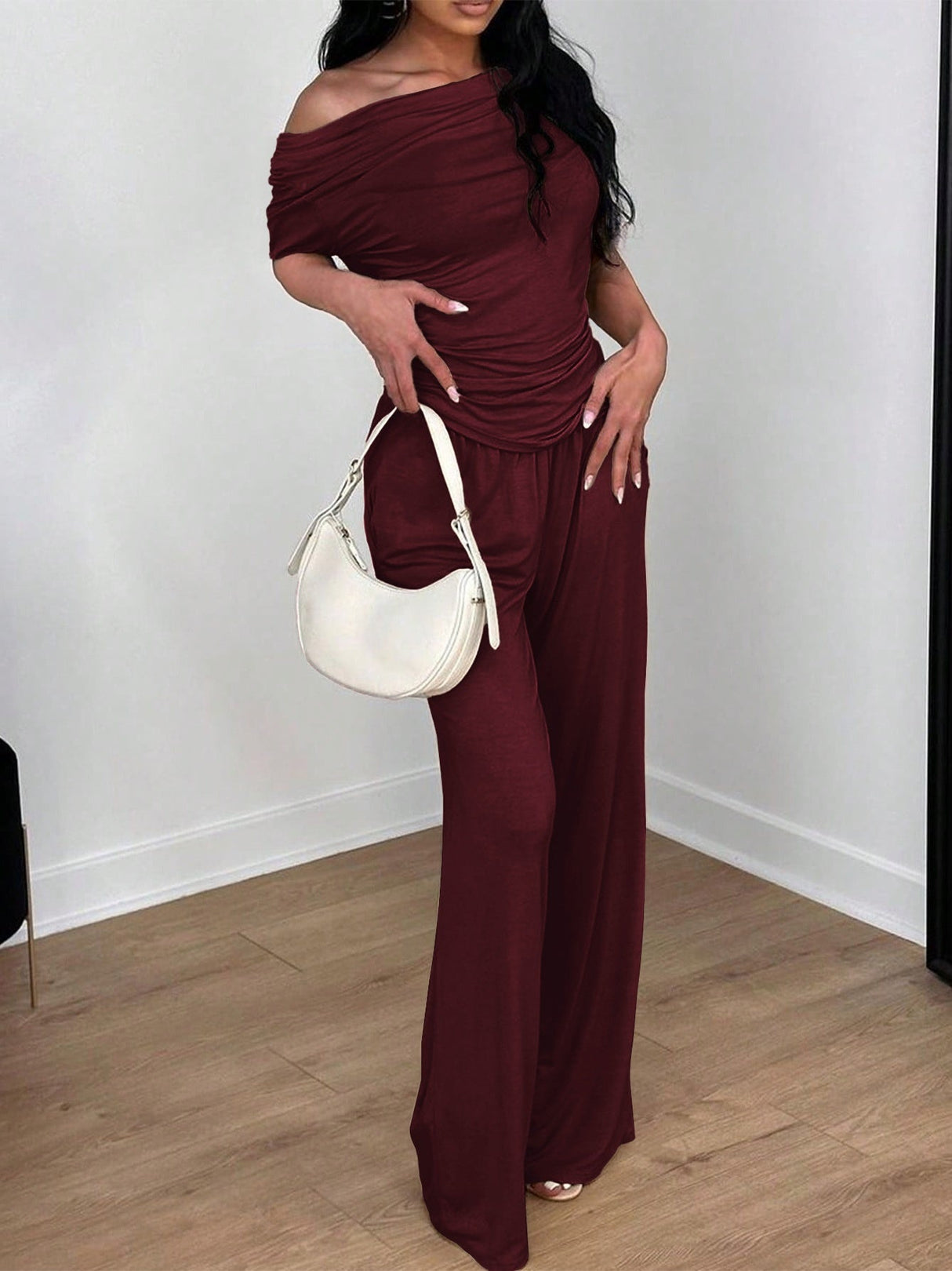 Off-shoulder Short-sleeved Trousers Two-piece Set