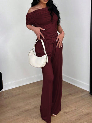 Off-shoulder Short-sleeved Trousers Two-piece Set