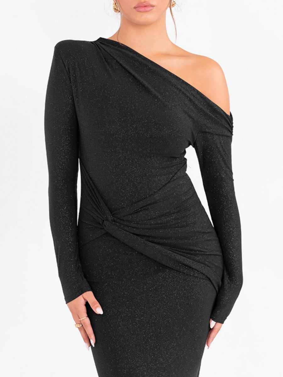 Liber Autumn Women's Pleated One shoulder Maxi Dresses