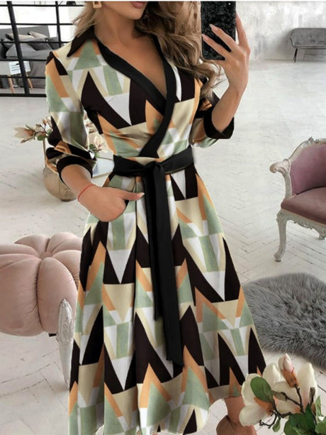 Lace Up Shirts Irregular Printed Maxi Dresses