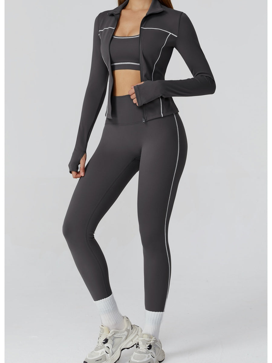 Veste de yoga bicolore en tissu brossé avec fermeture éclair, coupe-vent et ajustée