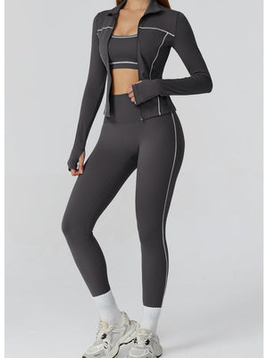 Veste de yoga bicolore en tissu brossé avec fermeture éclair, coupe-vent et ajustée