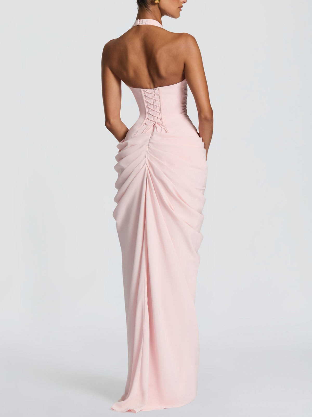 Halter Neck Pleated High Slit Long Dress