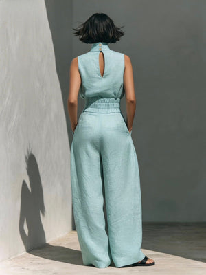 Cotton And Linen Sleeveless Trousers Casual Two-piece Set