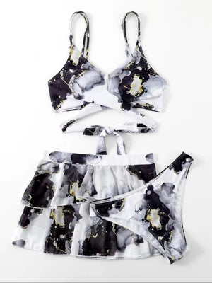 Marble Print Bikini Beach Dress Three-Piece Set