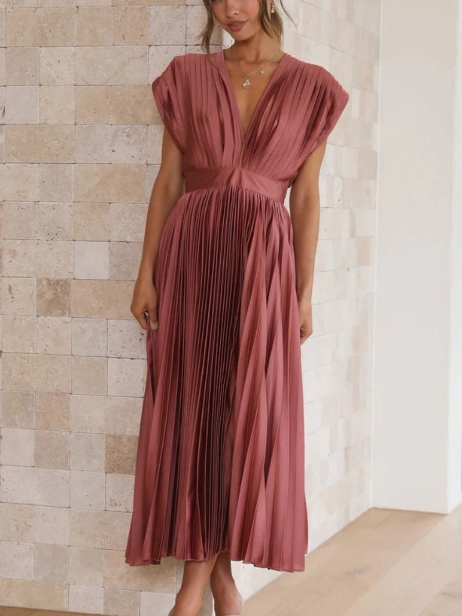 Solid Color V-neck Sleeveless Midi Dresses