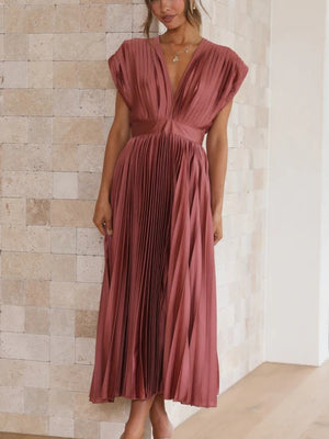 Solid Color V-neck Sleeveless Midi Dresses