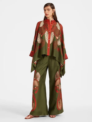 Stand-up Collar Irregular Top And Trousers Two-piece Set