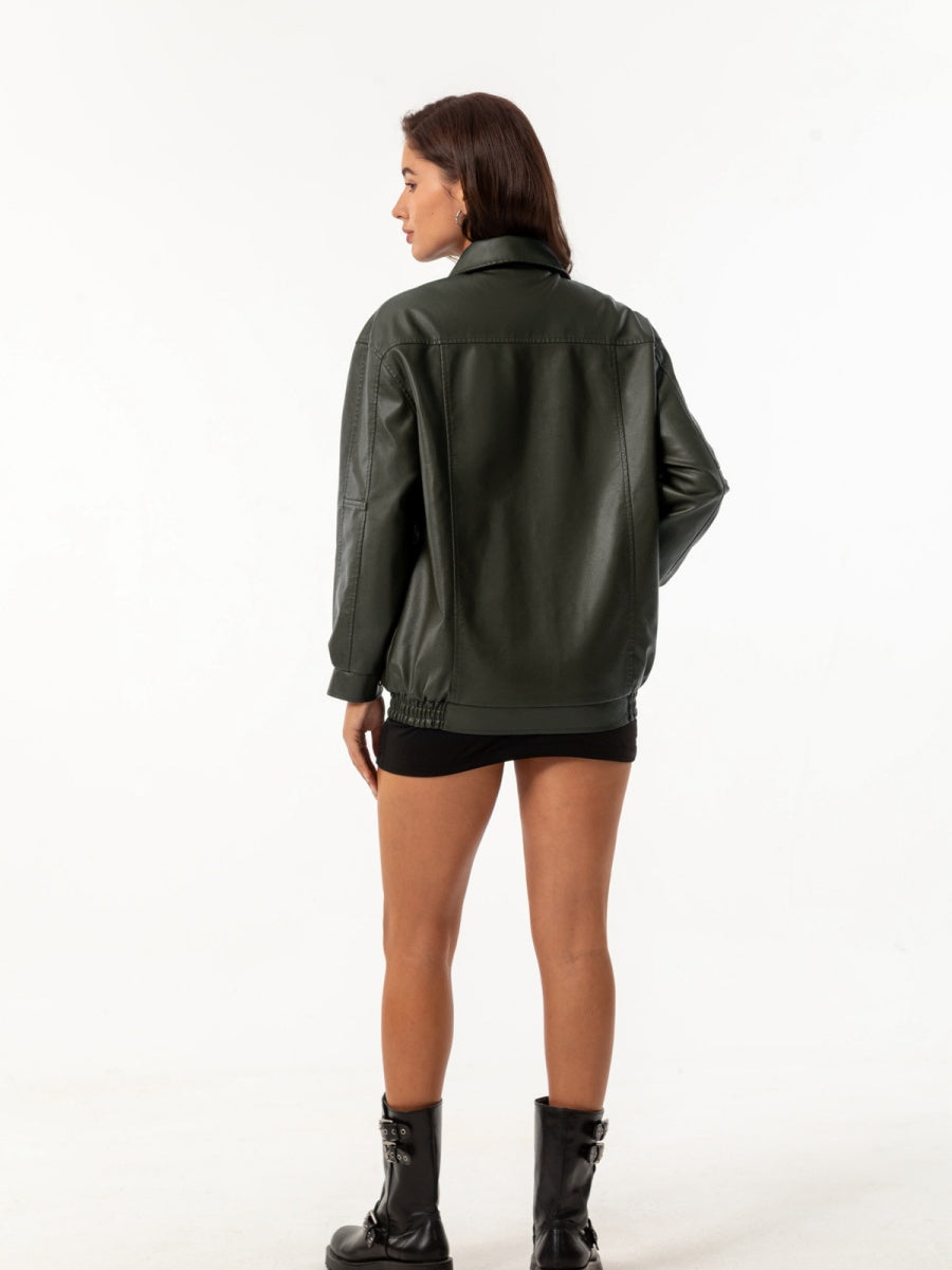 Street Cool Loose Pocket Leather Jacket