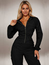 Flap Pocket Long Sleeve Waist Zipper Jumpsuits