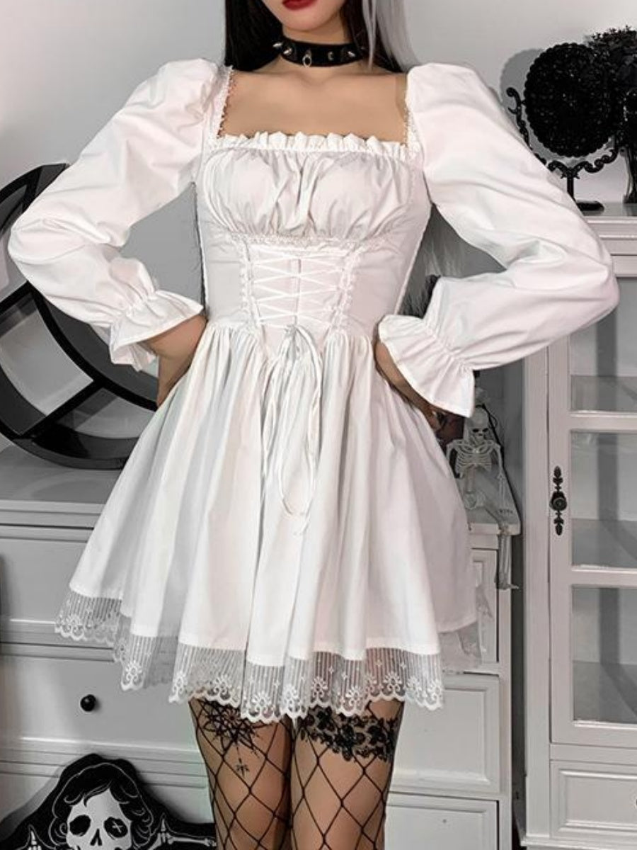 Halloween Lace Bandage Square Collar Mini&Short Dresses