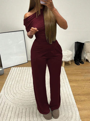 Off-shoulder Short-sleeved Trousers Two-piece Set