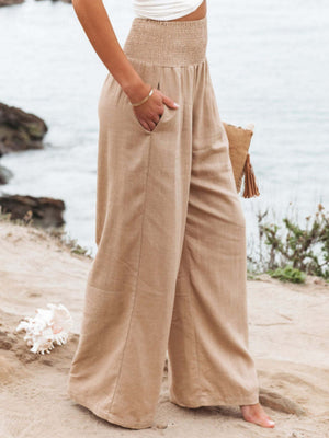 Cotton Blend Wide Leg Pocket Hit Pants