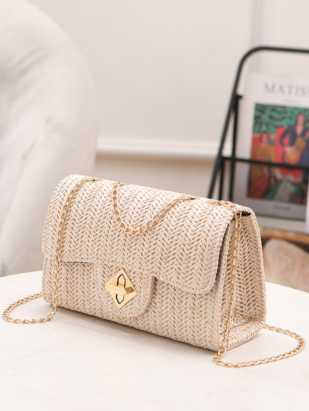 Solid Color Straw Crossbody Bag For Vacation