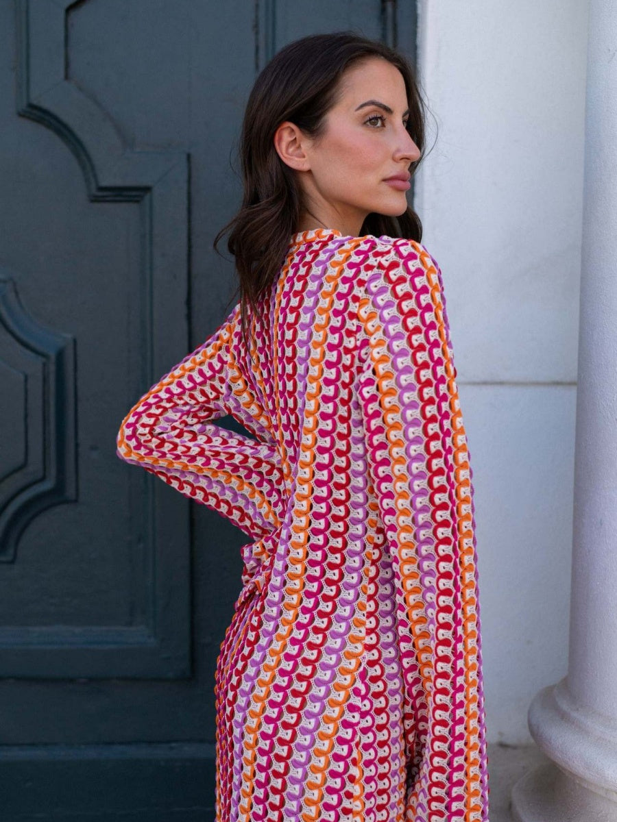 V-neck With Cutout Geometric Pattern Slit Beachwear