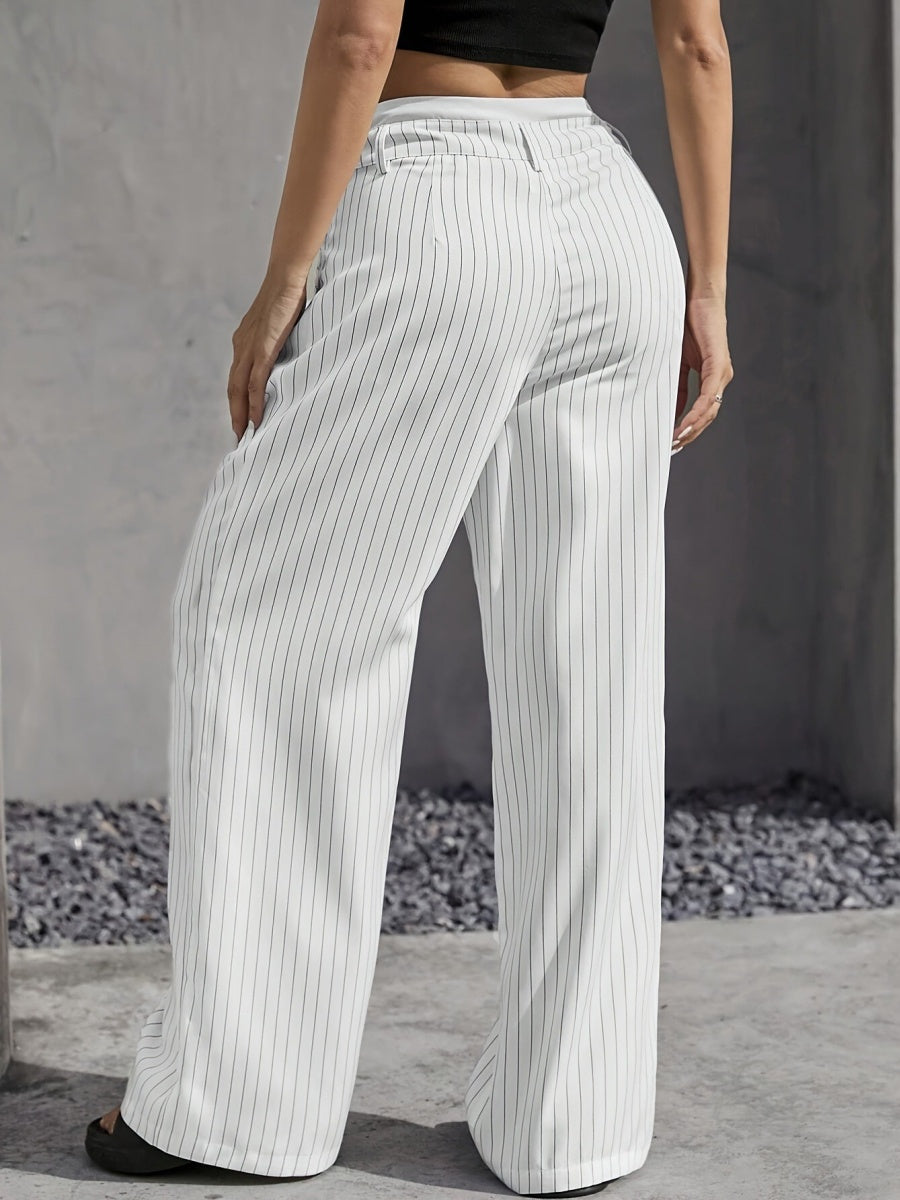 High Waist Color Matching Simplicity Drape Stripes Straight Wide Leg Pants
