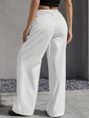 High Waist Color Matching Simplicity Drape Stripes Straight Wide Leg Pants