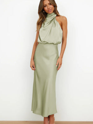 Ärmellose Satin-Partykleider, Brautjungfernkleider, Midi-Länge