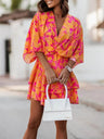Loose-fit Batwing Sleeves Printed Commuting Mini&Short Dresses