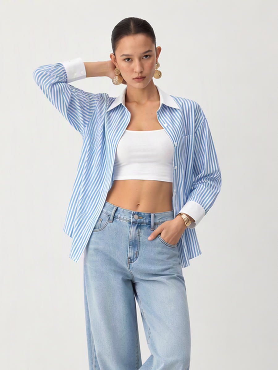 Striped Patchwork Cardigan Top Blouse&Shirts