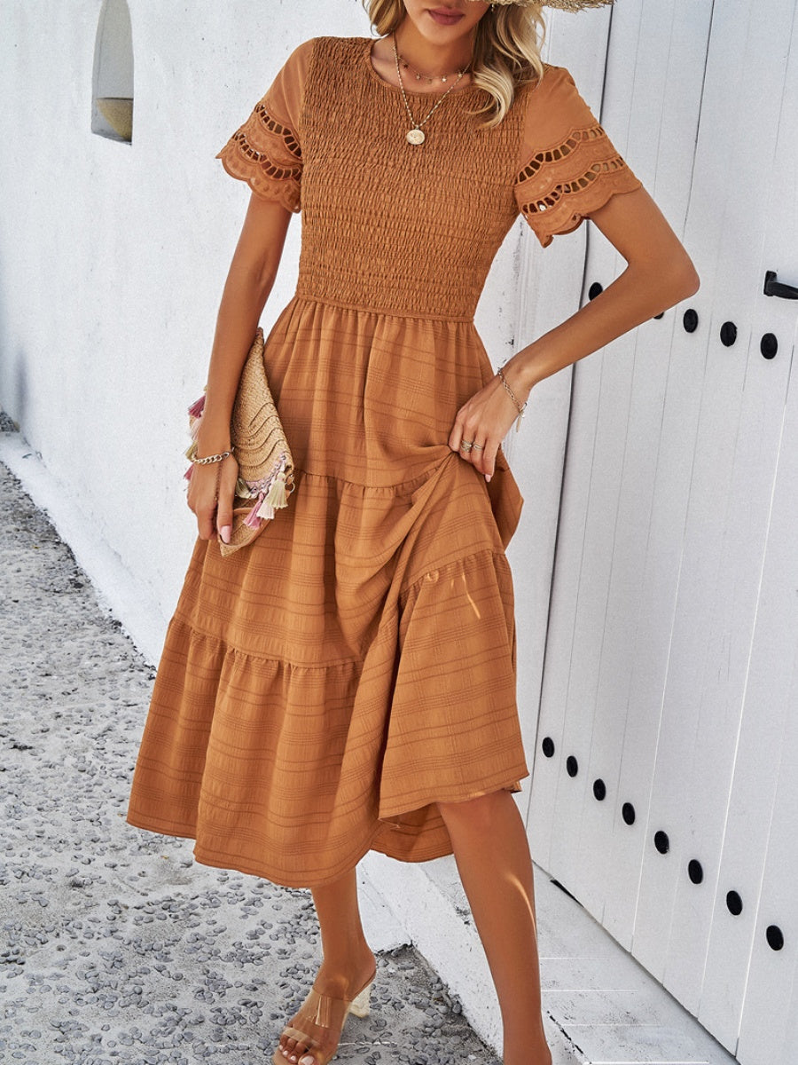 Hollow-out Lace Sleeves, Long Hollow-out Dress