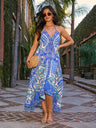 Ethnic-style Printed Off-shoulder V-neck Spaghetti Strap Long Dress