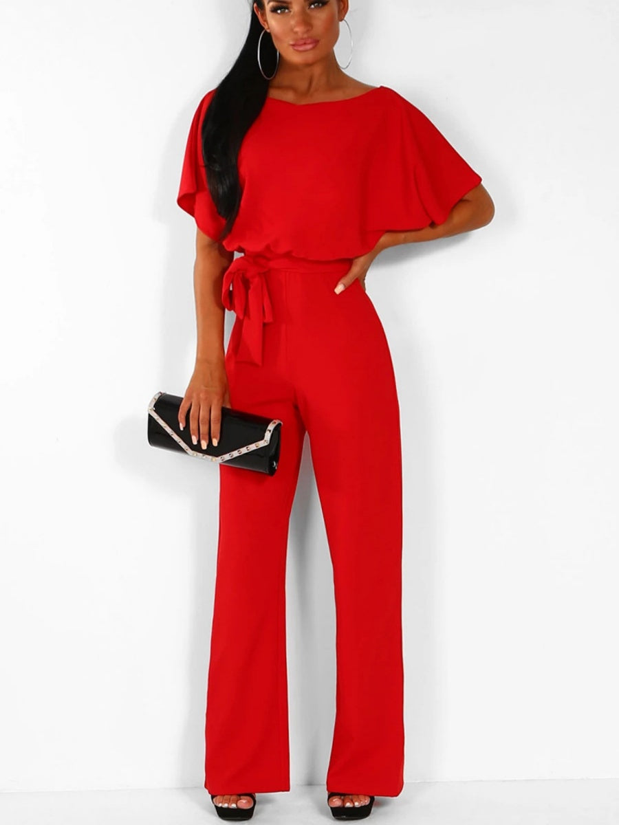 Summer Button-up Tie-front Short-sleeved Jumpsuit