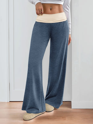 Color-blocked Casual Flared Trousers