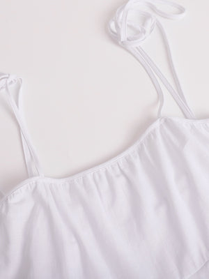 Pure Cotton Cake Skirt Backless Camisoles Beach Cover-up Mini&Short Dresses