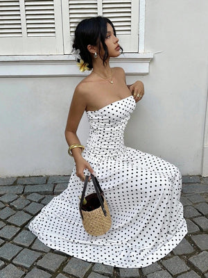 Off-shoulder Polka Dots A Grace Maxi Dresses