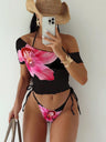 Finalized Floral Print Tie-up Bikini Three-piece Set