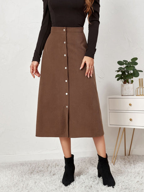 Corduroy Single-breasted High Waist Skirts