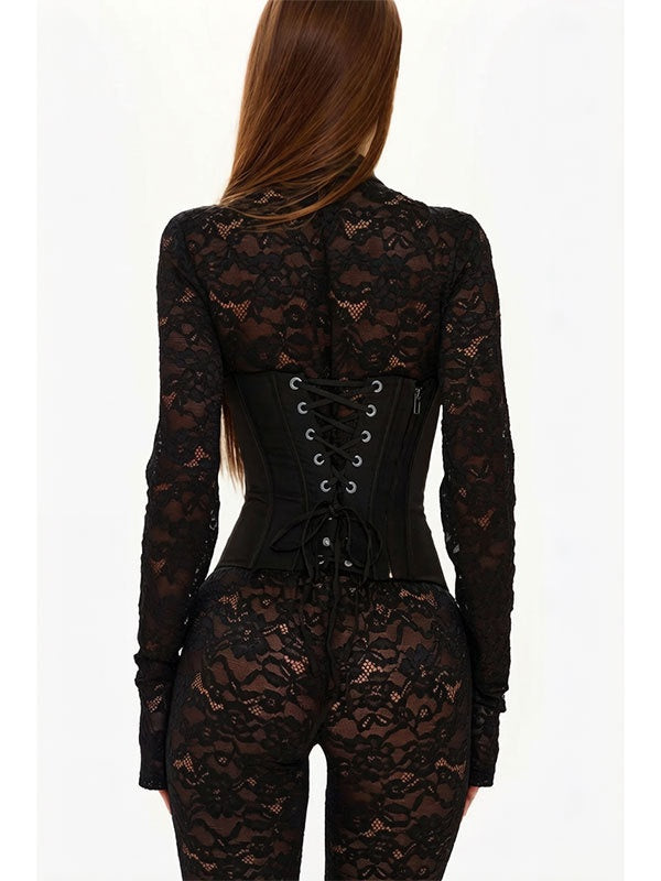 Lace-trimmed Cheongsam-style Fitted Bodycon Jumpsuit