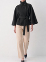 Stand Collar Large Sleeves Buttons Straps Solid Color Coats