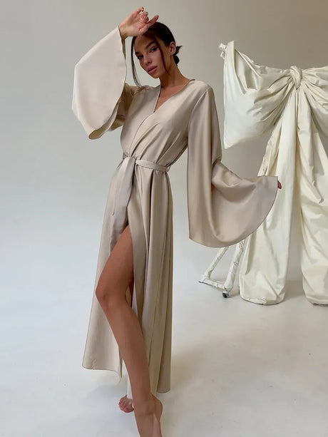 V-neck Thin Strap Nightgown Lazy Style Parties Maxi Dresses