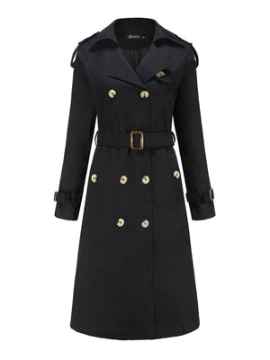 Waist-hugging Cotton Long Sleeve Lapel Three-dimensional Decoration Solid Color Trench Coats