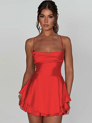 Camisoles, Mini- und kurze Kleider mit Swingkragen, rückenfrei, mit Kordelzug