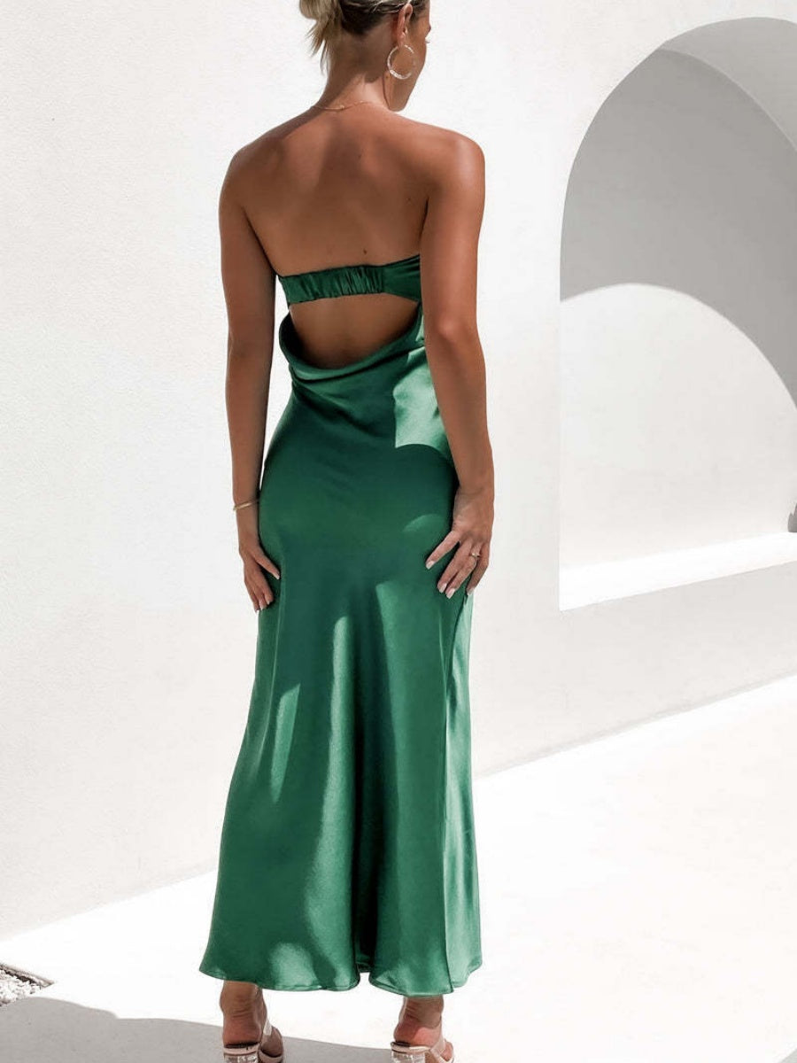Liber Summer Women's Backless Solid Color Maxi Dresses