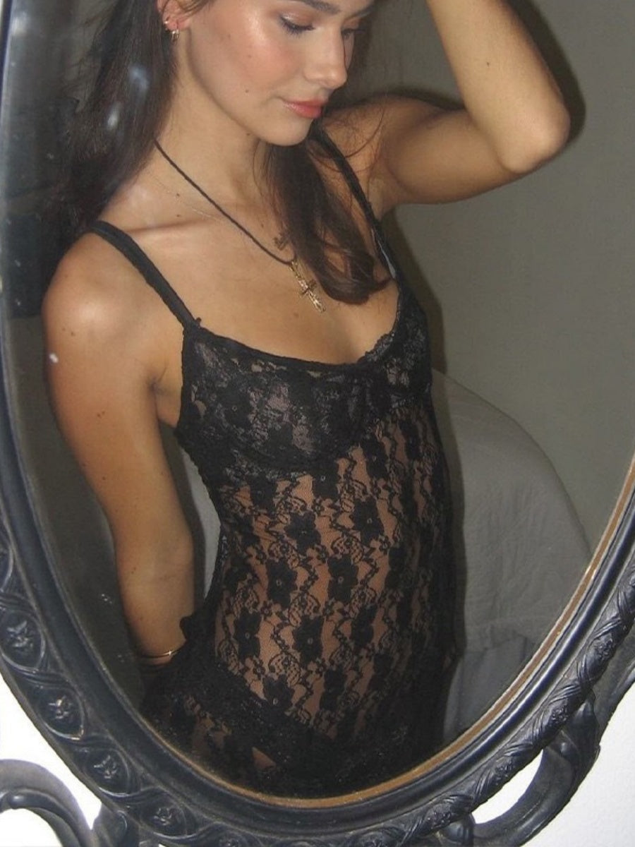 Lace See-through Suspender Long Dress