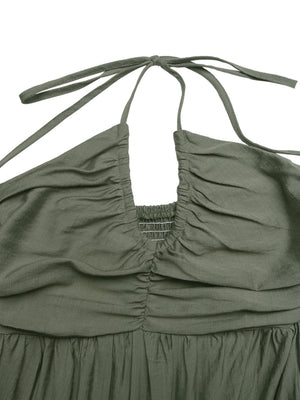 Halter V-neck Drawstring Loose-fit Vacation Maxi Dresses