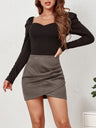 Suede Solid Color Hip Irregular Pleats Zipper Short Skirts