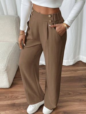 Casual High-waisted  Loose Straight leg Pocket Pants