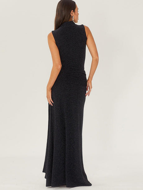 Liber Autumn Women's Sequins Turtleneck Sleeveless Maxi Dresses