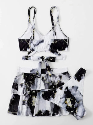 Marble Print Bikini Beach Dress Three-Piece Set