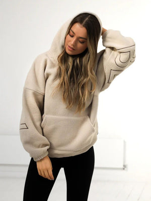 Fleece Letter Embroidery Thick Hooded Sweatshirt