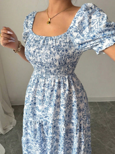 Puff Sleeve Printed Maxi Dresses